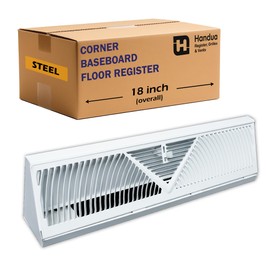 Fits 18" Baseboard Space | Corner Baseboard Register by Handua | Round Type Air Flow Design | 18" External Length Register Vent Cover Grill | Adjustable Lever for Air Flow Control | White