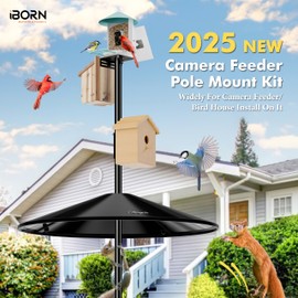 iBorn Smart Bird Feeder Pole with Squirrel Baffle, 87" Camera Bird Feeder Birdhouse Pole & 19.5”Oversized Baffle, Mounting Kit Bird Feeder Stand for Outside Protector, Black(Feeders NOT Included)