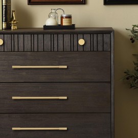 RZDEAL 2pcs Solid Brass Gold Cabinet Pulls, 8-3/4 Inch Hole Centers for Kitchen Cupboard Handles Modern Drawer Dresser Pulls Bathroom Brushed Brass Cabinet Pulls Wardrobe Door