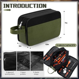 Eccliy 12 Inch Tool Pouch Zipper Bag with Handle 3 Compartments Heavy Duty Tool Organizer Multipurpose Storage Pouch Flat Bottom Bag Multipurpose for Cars Mechanics Electrician(Green)