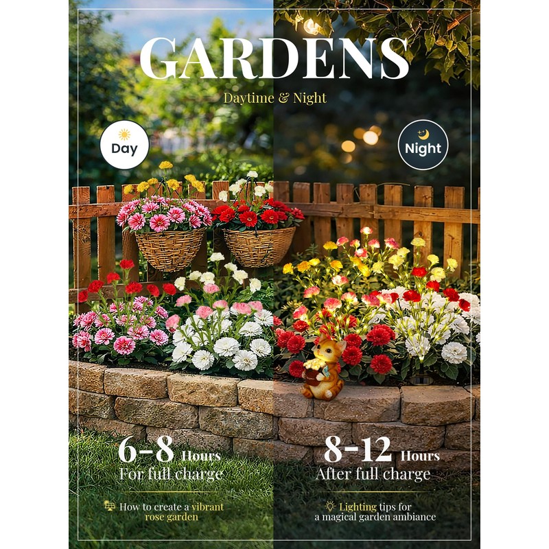 GIGALUMI 4 Pack Solar 28 Carnations Flowers Outdoor, 2 Modes,