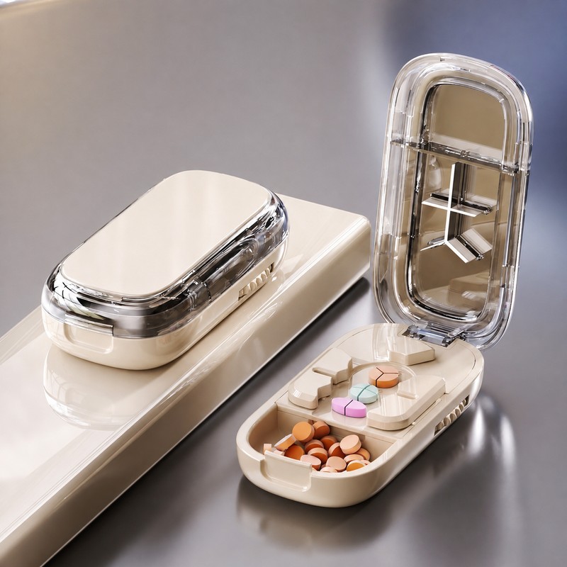 Portable Pill Cutter and Organizer for Travel – 1/2, 1/3,