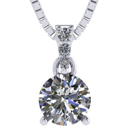 3 Prong Round Solitaire Simulated Diamond Necklace in Sterling Silver & Zirconia - 2.00ct White