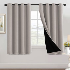 H.VERSAILTEX 100% Blackout Curtains Thermal Insulated Grommet Curtains for Living Room Energy Efficiency Window Drapes for Bedroom with Black Liners (1 Panel, 52x63 inch, Warm Taupe)