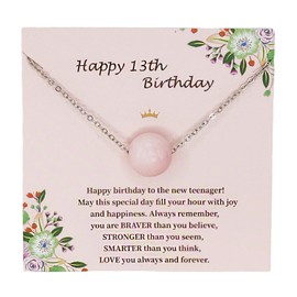VGBNT 13th Birthday Gifts for Girls Single Pink Stone Pendant Necklace, Gifts for a 13 Year Old Girl