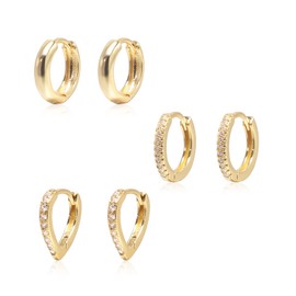 Krstudent 3 Pairs Gold Hoop Earrings Pack 18K Gold Plated Small Hypoallergenic Hoop Huggie Earrings Set for Women Girls