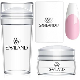 Saviland French Tip Nail Stamp - 4PCS Nail Art Stamper Kit Clear Silicone Nails Stamping Long & Short Jelly Stamper with Scrapers Nails Stamper Kit for French Manicure Home DIY Salon