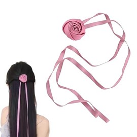 Pink Rose Flower Headband for Women Braid Hair Band from Sister Bestie Wedding Party Birthday Gifts for Girls Mother Ribbon Necklace Choker Wrist Strap With Flower Floral Hair Accessory