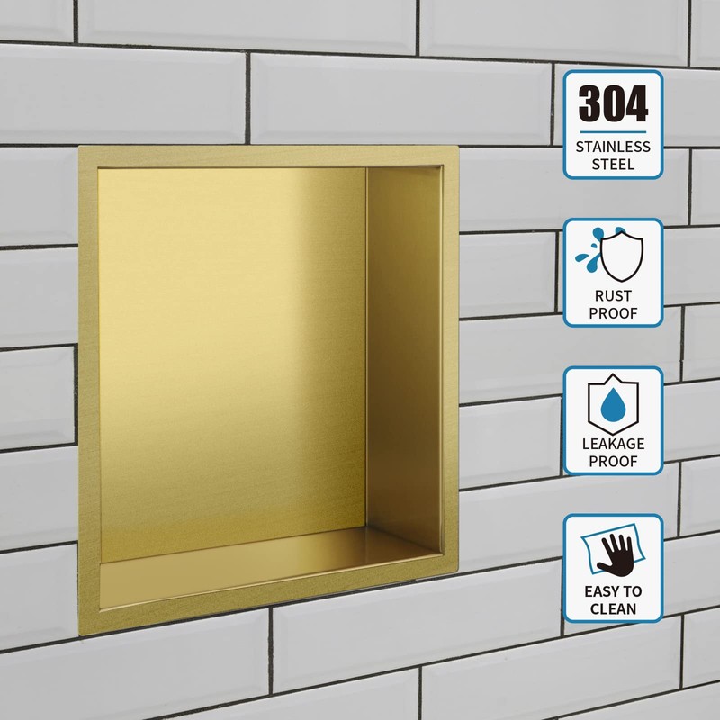Sanbege 12"×12" Shower Niche Brushed Stainless Steel, Recessed Shower Caddy,