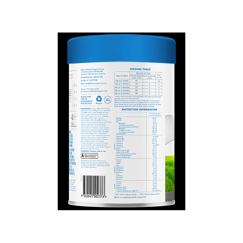 Bellamy’s Organic Beta Genica-8 Step 1 Infant Formula 0 -
