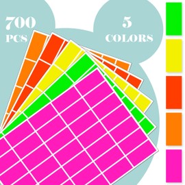 Rectangle Fluorescent Colour Coding Stickers, 700 Pack, 40 mm x 19 mm, 5 Neon Colours (Red, Magenta, Yellow, Orange, Green)