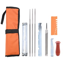 SYSKANT 10 Pack Universal Chainsaw Sharpener File Kit with 5/32 3/16 7/32 Round Chainsaw Files, 6 Inch Flat File, Depth Gauge, Filing Guide Holder, Hardwood Handle，Quick Check Gauge