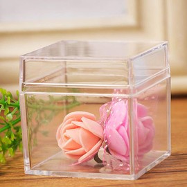 QIXIAMO Plastic Transparent Box Square Candy Box Acrylic 5 Sided Jewelry Display Storage Box for Case Square Cube Props Box