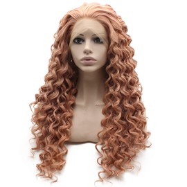 Mxangel Long Synthetic Hair Rose Pink Curly Lace Front Wig Heat Friendly Fiber Hair