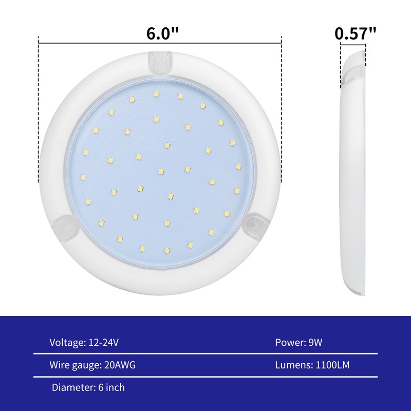RVZONE Boat LED Dome Light IP68 Marine Led Lights White