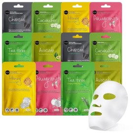 Celavi Essence Facial Mask Paper Sheet Korea Skin Care Moisturizing 12 Pack (Charcoal)