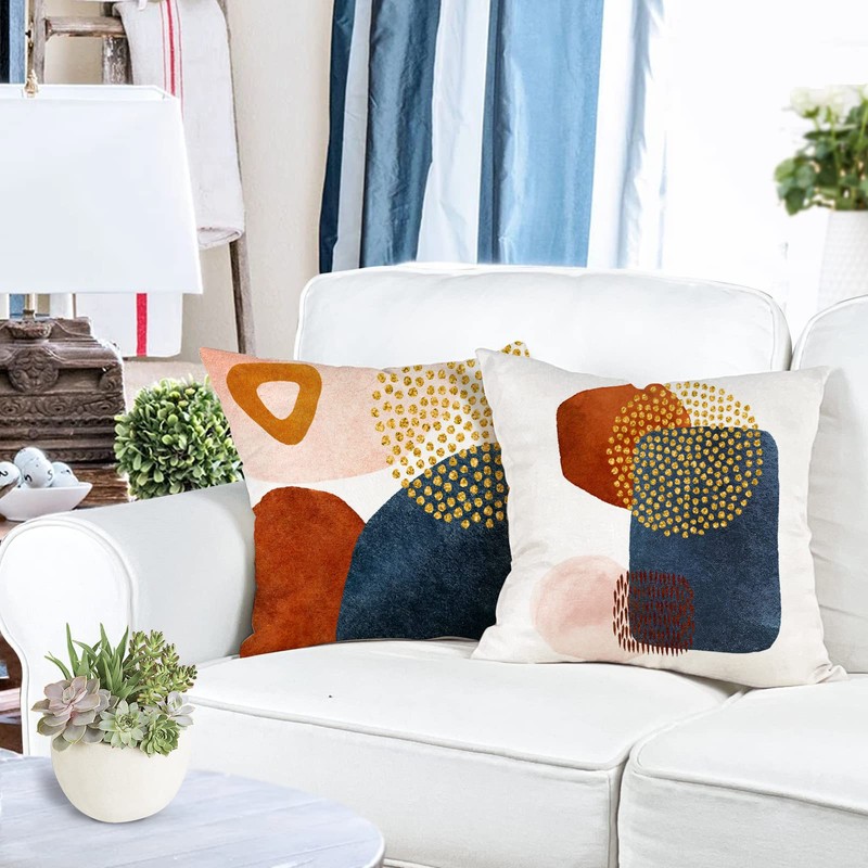 YCOLL Cushion Covers, Set of 4, Linen, Decorative, Geometric Pattern,