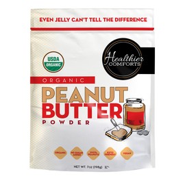 Healthier Comforts Organic Peanut Butter Powder (100% Peanuts) | Certified Organic, Non-GMO, Gluten Free, Vegan, Kosher, Keto-Friendly | No Added Sugars, No Salt, Made in the USA | Perfect For Protein Powder Shakes, Smoothies and Baking (7 oz)