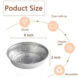 JIUMO 9”Round Aluminum Pans, Tin Foil Pans, Recyclable Disposable Containers, Aluminum Tins for Baking,Storing,Cooking,Reheating,Roasting -20 Pack