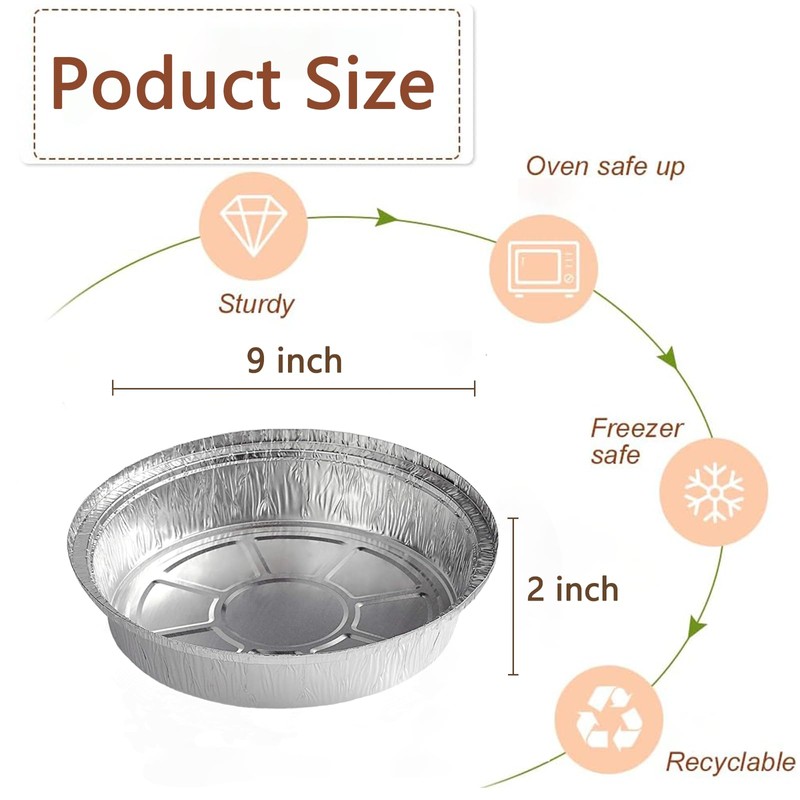JIUMO 9”Round Aluminum Pans, Tin Foil Pans, Recyclable Disposable Containers,