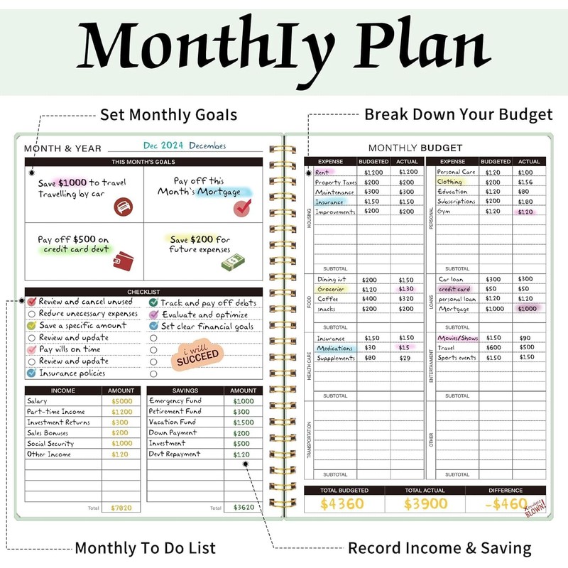Undated Budget Planner with Tag Stickers, A5 Monthly Budget Planner
