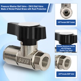 Ball Valve Pressure Washer, DN10 Ball Valve -Pressure Washer Ball Valve, Heavy-Duty 3/8" Ball Valve for Power Washer Hose, Max Pressure up to 5000 PSI.