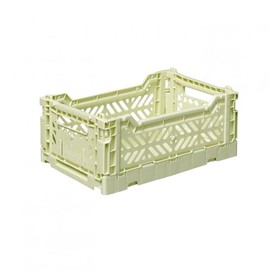 Ay-Kasa Folding Crate, Sturdy Folding Box, Plastic, Stackable, Lime Cream, Mini (27 x 17 x 11 cm)