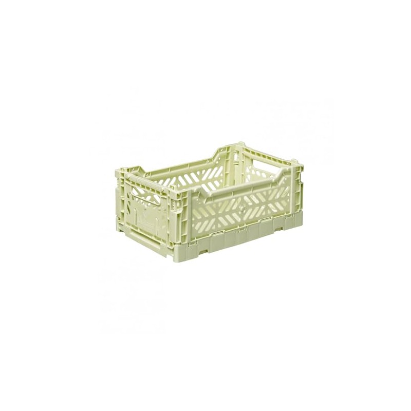 Ay-Kasa Folding Crate, Sturdy Folding Box, Plastic, Stackable, Lime Cream,