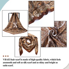 VBAEI 1 Pcs 27.5 Inches Satin Head Scarf Silk Like Hair Scarf Stain Bandana Hair Wrap Neck Scarf for Women(Brown)