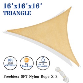GARDRIT Sun Shade Sail Triangle 16'x 16' x 16', 185GSM Premium Material Up to 98% UV Block Sun Shade Canopy for Outdoor Patio Garden Backyard (Sand)