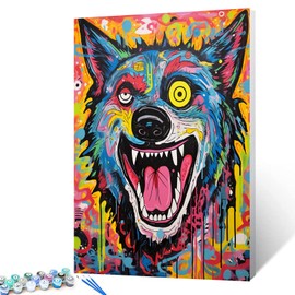 Graffitic Wolf Paint by Number for Adults Beginner Kids, Colorful Wildlife Paintwork Kits On Canvas Acrylic Paint Doodle Animal Picture Kits Art Home Wall Decor16x20 inch Boho Gift(Frameless)