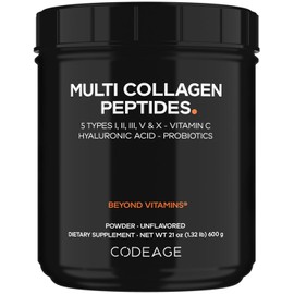 Codeage Suplemento En Polvo Con Péptidos De Colágeno Y Probióticos De Edición Negra, Vitamina C Y Ácido Hialurónico, De Animales Alimentados Con Pasto Y Criados En Pasturas, Hidrolizados, Cero Carbohi