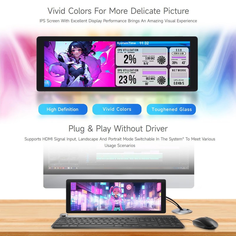 Waveshare 7.9 inch IPS Display, 400 x 1280, Toughened Glass