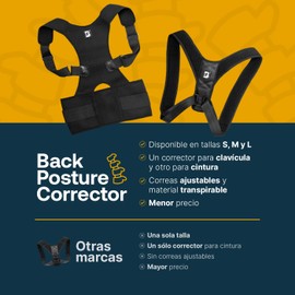 Correctores de Postura Unisex, Dos Soportes de Postura Diferentes y Ajustables, Auxiliar en el Alivio de Dolor de Espalda por Mala Postura. B Life Posture Corrector. (L)