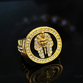 MayiaHey Pharaoh Ring, Tutankhamun Ring for Men, Ancient Egyptian Pharaohs Head Ring, Pharaoh Jewellery, Gothic Horus Pharaoh Ring, Hip Hop Gold, Pharaoh Band Ring, Punk Pharaoh Signet Ring for Boys,