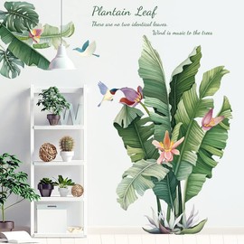 Fujitoya Flower Green Leaves Birds Plants Green Flower Wall Sticker Natural Style