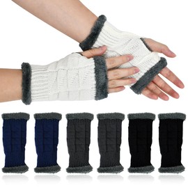 XRPRPX Women's Fingerless Gloves, 4 Pairs of Half Finger Gloves, Knitted Hand Warmers, Knitted Gloves without Fingers, Short Finger Gloves, Pulse Warmer, Winter Gloves, Fingerless, Blue, White, Grey,