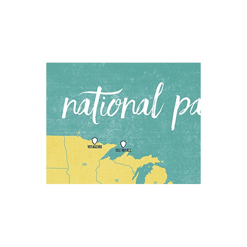 US National Parks Checklist Map 11x14 Print (Yellow & Teal)