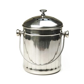 RSVP International Endurance (PAIL-SM) Stainless Steel Compost Pail with Charcoal Filters, 1/2 Gallon | Keep Food Scraps & Organic Waste for Soil | 2 Charcoal Filters for Odor Control | Dishwasher Safe