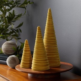 Gold Velvet Cones Set of 3, Minimalist Decor, Shelf Decor, Modern Farmhouse, Winter Decor, Tree Figurines, Autumn Centerpiece (Gold)