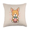 Cute Corgi Drinking Boba Kawaii Dog Lover Throw Pillow