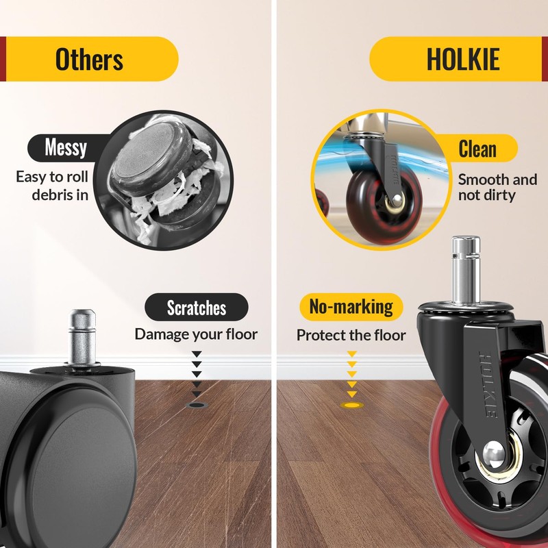 HOLKIE Gaming Chair Wheels - Silent Roller Blade Casters for
