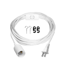 YSSOA 20ft Extension Hanging Lantern Pendant Light Cord Cable with E26 Socket, On/Off Switch, 1 Pack, White (Bulb Not Included)