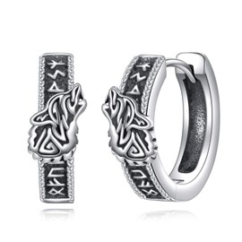 Wolf Earrings 925 Sterling Silver Celtic Knot Huggie Earrings Viking Wolf Hoop Earrings Norse Pagan jewellery for Men Women