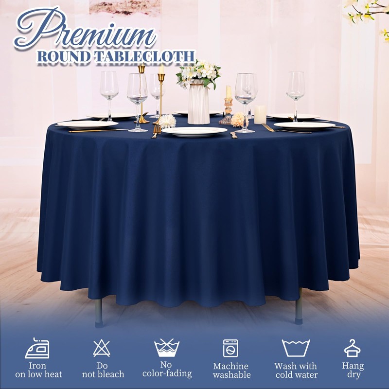 Pesonlook 10 Pack Navy Blue Round Tablecloth 120 Inch, Waterproof