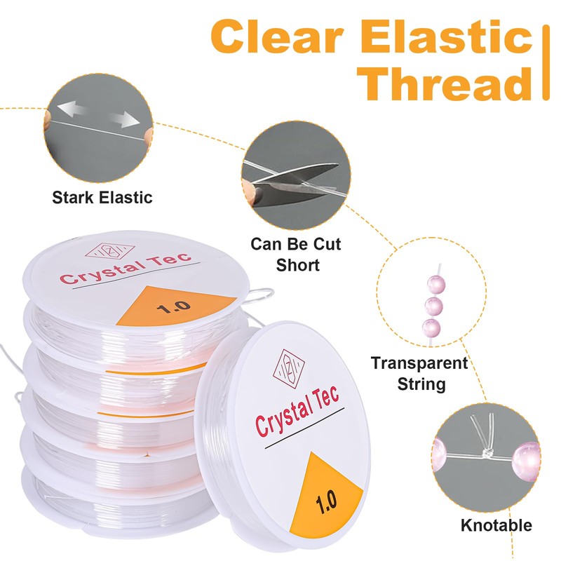 6 Pcs Elastic String for Bracelets Making, Clear Elastic Thread