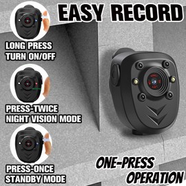 KSADBOSSBO Mini Body Camera Video Recorder Built-in 128GB Memory Card with Night Vision IR & Loop Record HD 1080P, 4-6 HR Battery Life Wearable Police Cam for Home, Outdoor, Law Enforcement, Security Guard