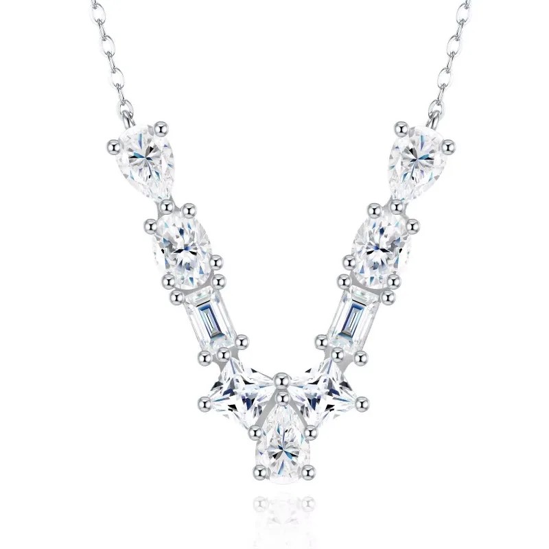 Pass Diamond Tester Letter F Multi Cut VVS Moissanite Necklace