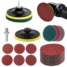 Swpeet 5 Inch Sanding Discs Pad Assorments Set, 5 Inch Hook and Loop Backing Pad with 80 100 120 180 240 400 Grit Sanding Discs and 1/4 Inch Shank, Sandpaper Disc Kit for Drill Grinder Rotary