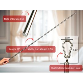 46 inch (4 Pack) Stainless Steel Iron Curtain Pull Wand - 2 inches shy of 48 inch Drapery Pull Rod - Versatile Curtain Wand - Metal Drapery Wand (46in SS 4pk)